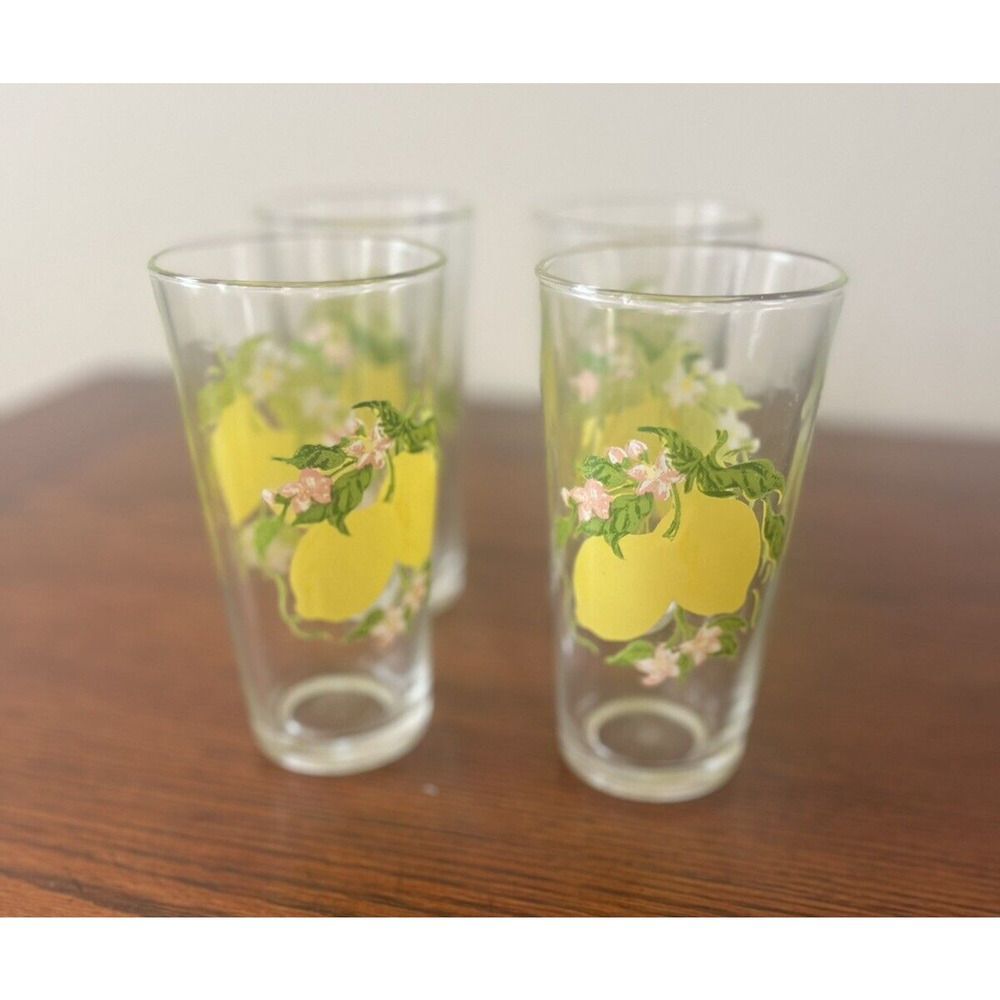 Vintage Libbey Lemon Glasses Highball Tumbler Glasses Set of 4 Made in Indonesia